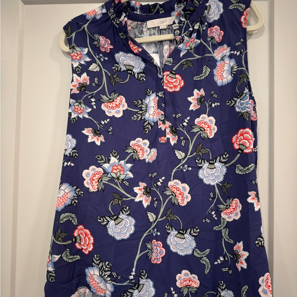 LOFT Sleeveless Floral Blouse - Blue and Red